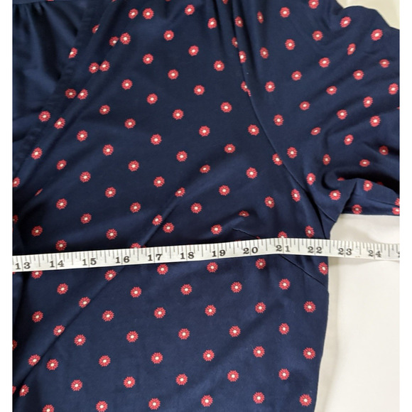 LANDS END Plus Size 1X (16-18) Midi Wrap Dress Navy/Red Ditsy Floral Boho Retro - Picture 13 of 13